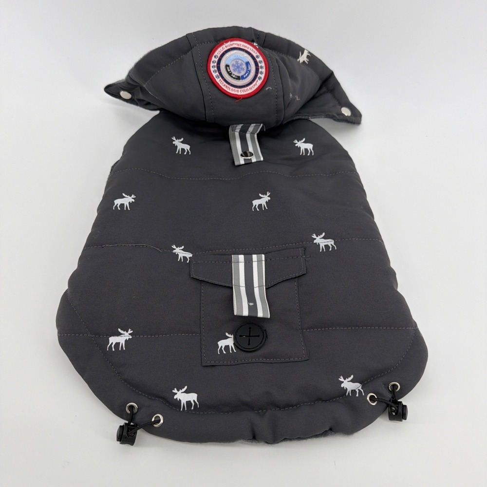 LuvGear Reversible Gray, Plaid Flannel Moose Puppy/Dog Coat/Jacket Size SM